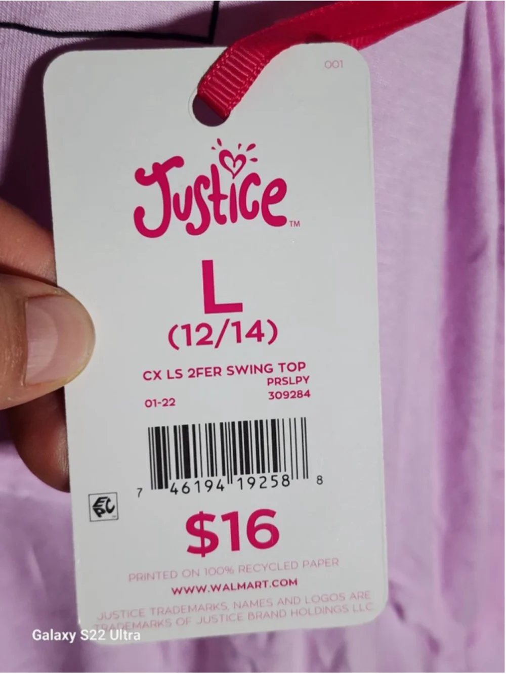 Girls Justice Long Sleeve Tee L Pink Butterfly Print